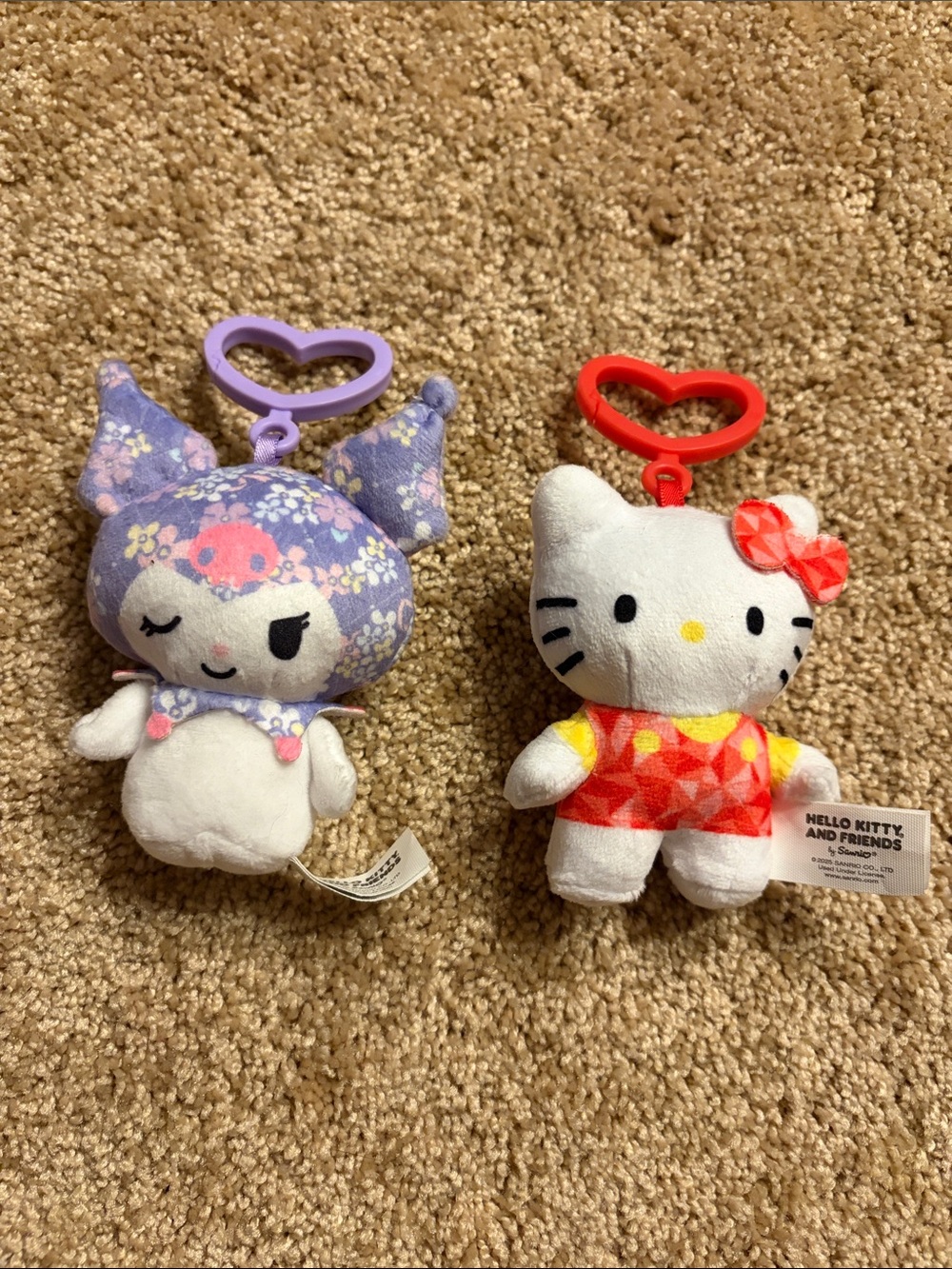 Sanrio Hello Kitty & Kuromi Plush Keychain Pair - White, Purple, Red